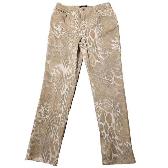 Gloria Vanderbilt Amanda Women 8 Tan Animal Print Stretch Denim 5 Pocket Jeans - Picture 1 of 6